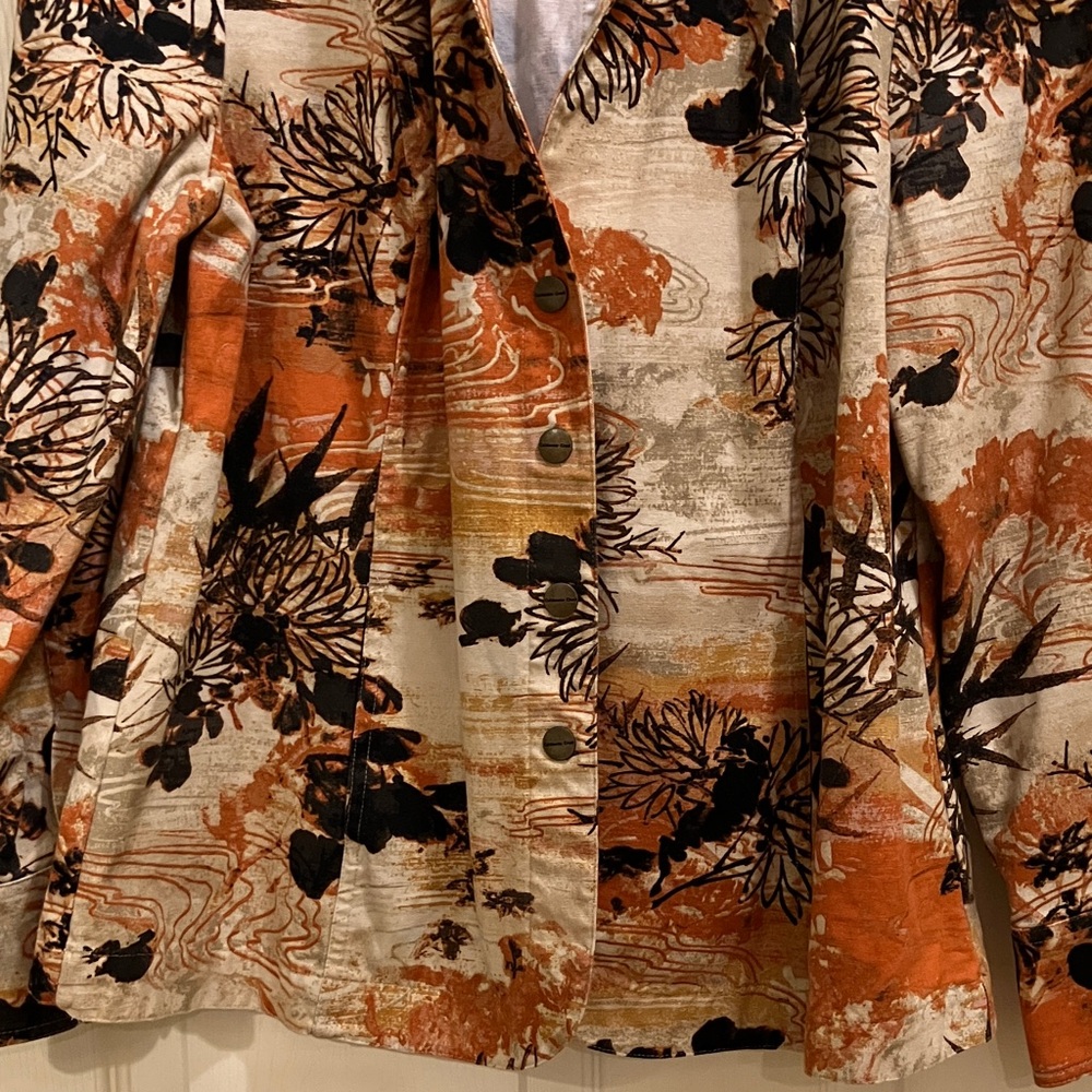 Coldwater Creek Women’s Blazer Jacket Autumn Floral Print 100% Cotton Button - Picture 3 of 6